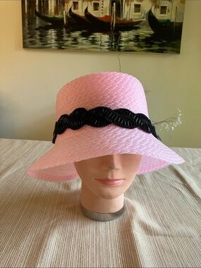 Pink Bucket Sun Hat with Black Beaded Band
